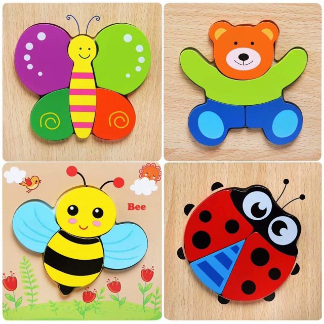 Rompecabezas de Madera, Juguetes Montessori para niños de 1 2 3 4 años, Rompecabezas entrelazados, Juego Educativo de Aprendizaje de Animales bebés para niños, Rompecabezas con Marco