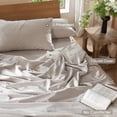 thumbnail image 3 of MooMee Duvet Cover Set King 100% Washed Cotton Linen Like Textured Breathable 3-Piece (Solid Light Tan, 104"x90"), 3 of 7