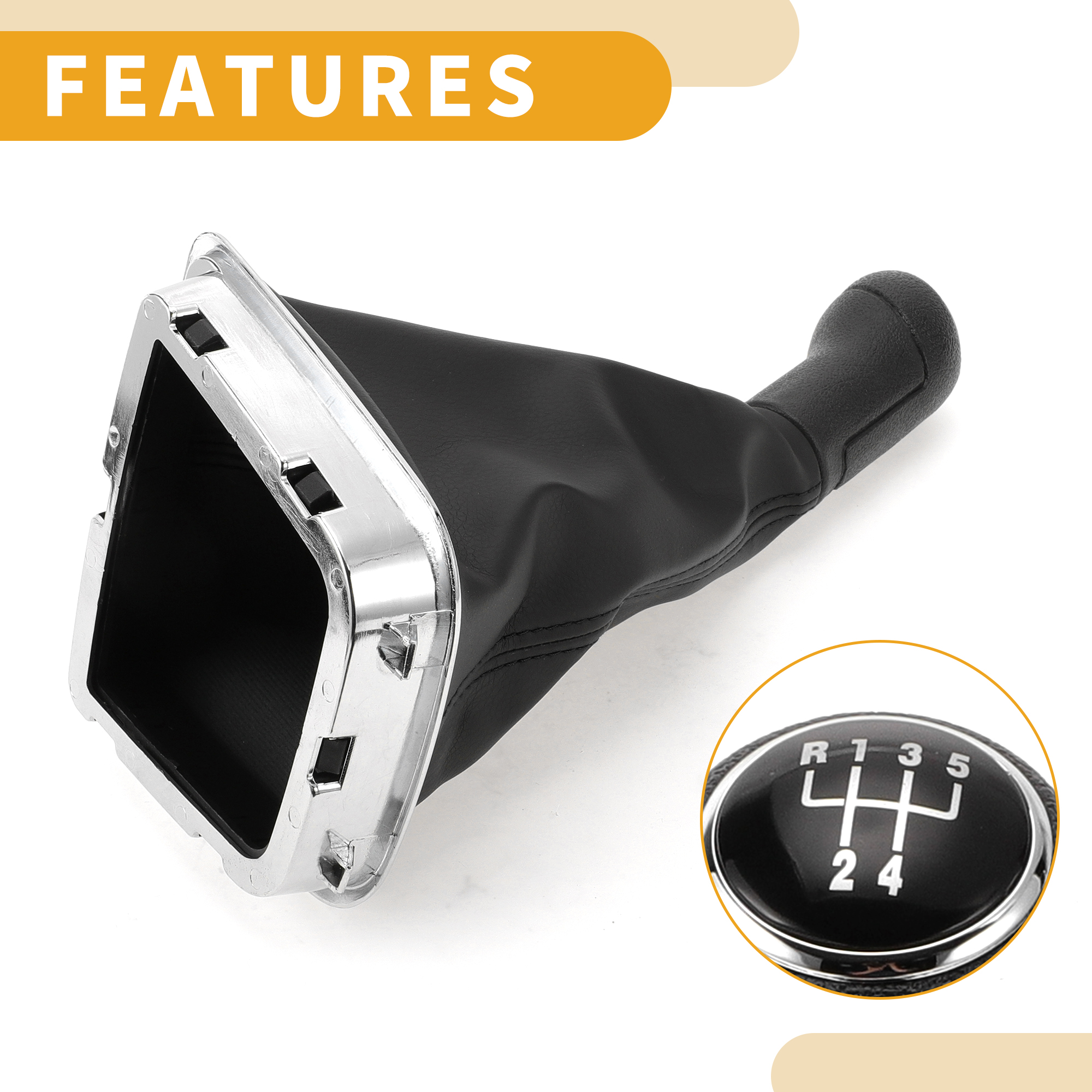 Unique Bargains 5 Speed Manual Gear Shifter Knob with Cover - Car Shift Lever Knob with Cover - for Volkswagen Polo 2014-2017 Plastic Faux Leather Black - 1 Pc