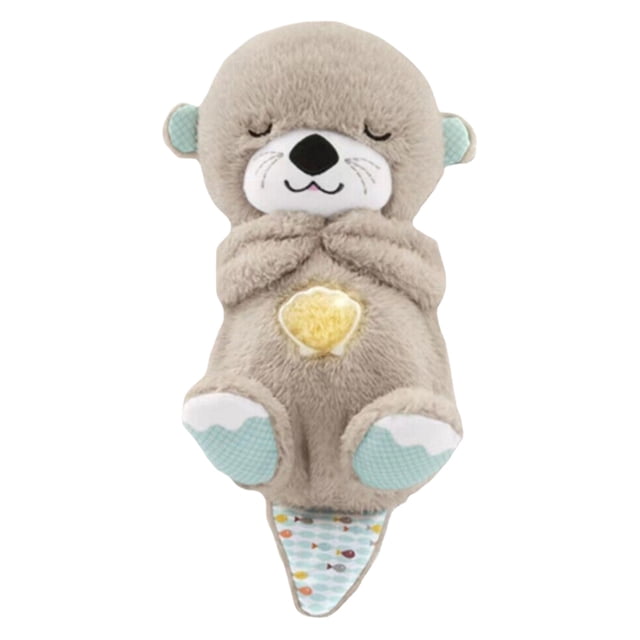 Calma y acurruca a la nutria con luces musicales, juguete de peluche portátil para bebé (marrón claro)