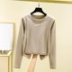 thumbnail image 4 of Pijama de manga larga para mujer, moda de invierno, terciopelo, color liso, cuello redondo, manga larga, parte inferior, camisa cálida, ropa de casa, pijamas, blusa de poliéster para mujer, 4 of 4