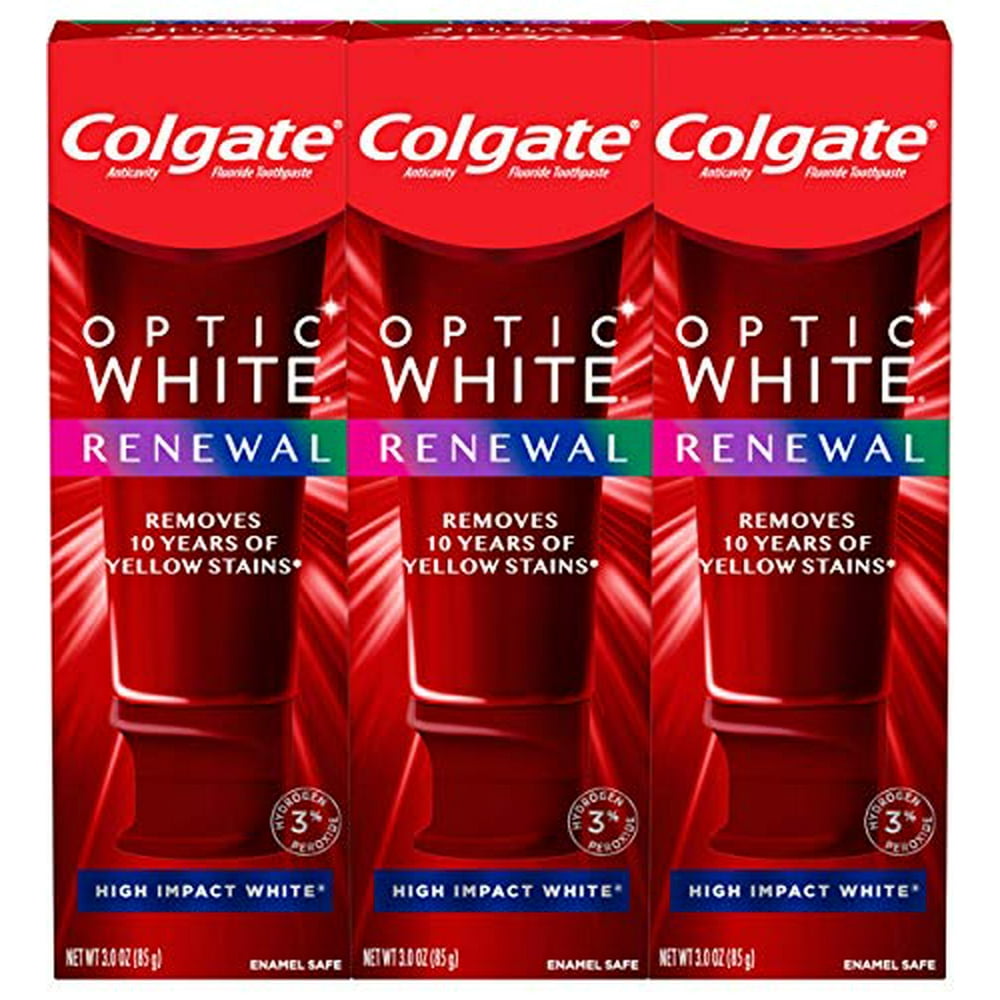 Colgate Optic White Renewal Teeth Whitening Toothpaste with Fluoride, 3