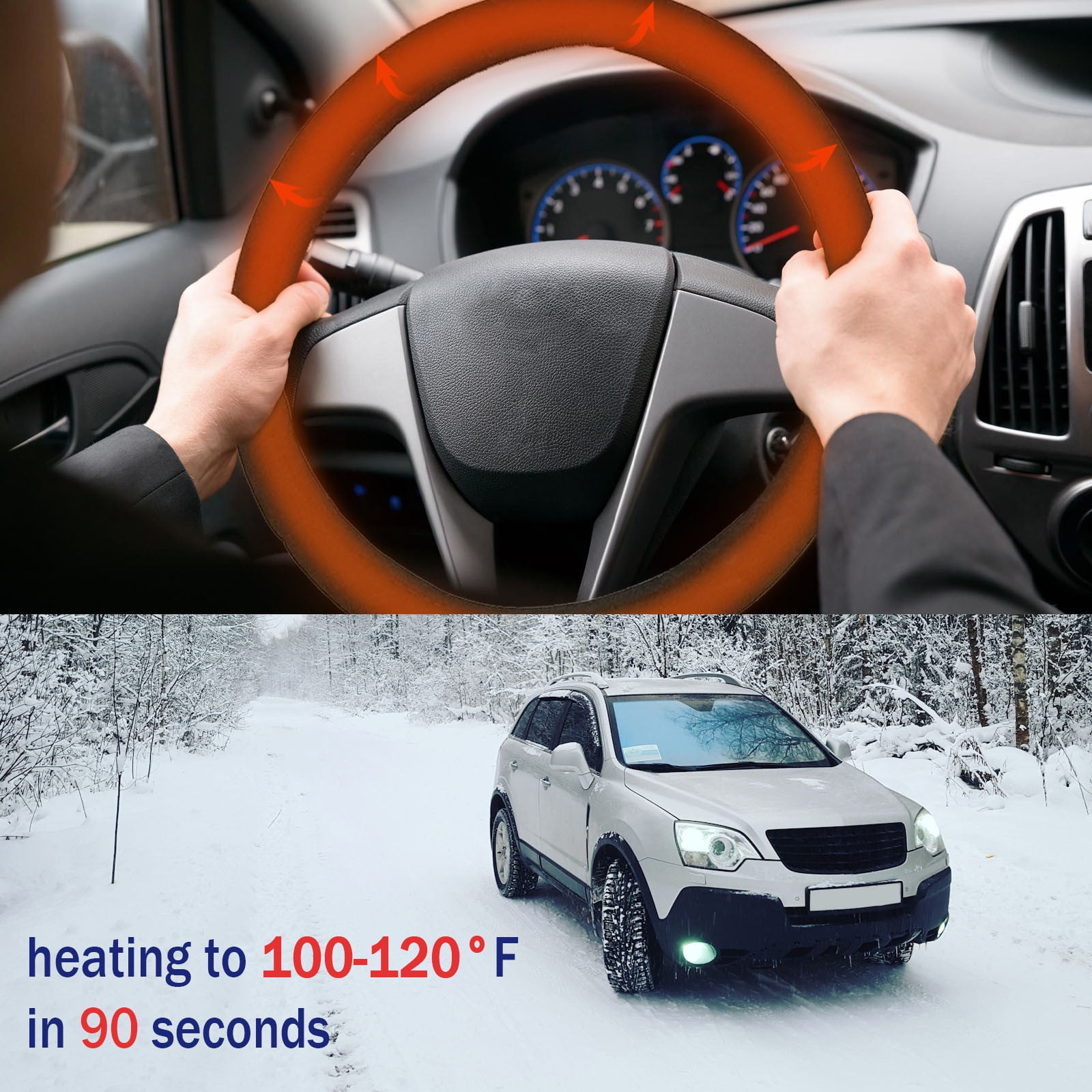 12-volt 15-inch Heated Steering Wheel Cover Suitable For Warm Winter 