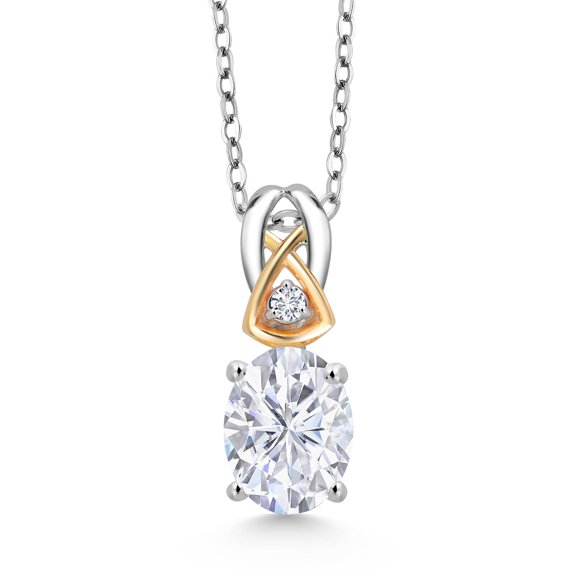 Gem Stone King 925 Silver and 10K Yellow Gold IGI Certified Lab Grown Diamond Pendant Necklace for Women | 1.5 Ct Oval Cut | D-E Color | VS1-VS2 Clarity | 18 inches Chain