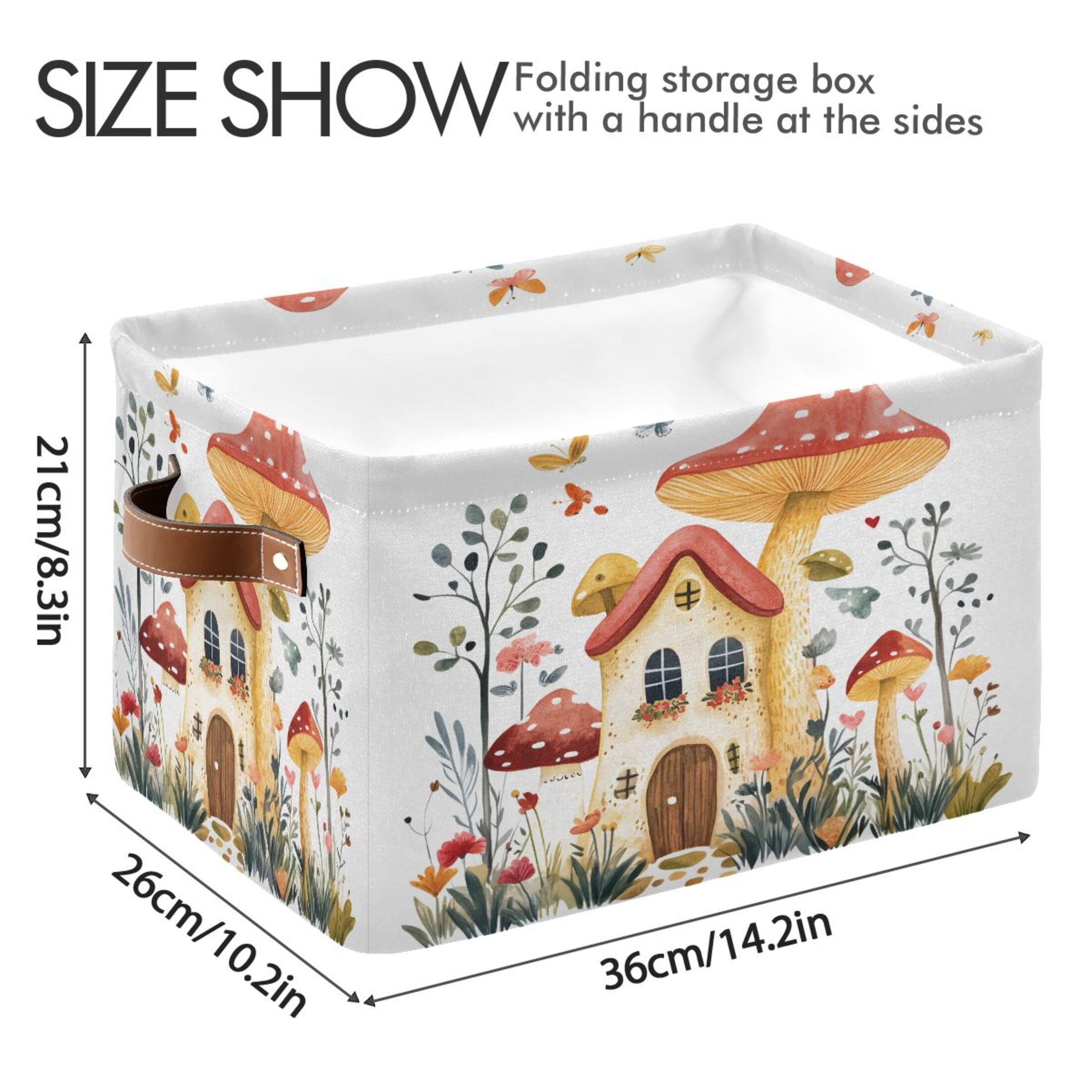 Ryvnso Mushroom on House Storage Basket Large Bin Foldable Boxes Toys Organizer 14.2x10.2x8.3in 2 PCs