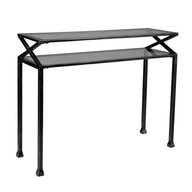 Southern Enterprises Metal Glass Top Console Table in Black