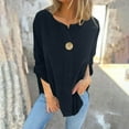 thumbnail image 2 of Lenpel Women's Cotton Linen Tops Trendy Long Sleeve V Neck Solid Color Casual T Shirts Loose Tunic Blouses(Black,X-Large), 2 of 6