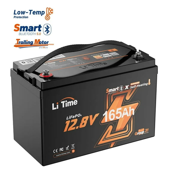 Litime 12V 165Ah Group 31 Lithium Battery, Max 15000 Deep Cycles LiFePO4 Battery, Bluetooth & Self-Heating, Perfect for RV, Travel Trailer, Fifth Wheel, Trolling Motor