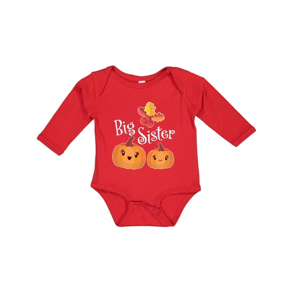 Inktastic Big Sister Pumpkins with Fall Leaves Girls Long Sleeve Baby Bodysuit