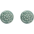 thumbnail image 3 of 8 Pcs Round Ceramic Drawer Knobs Cabinet Furniture Handle Vintage Flower Pattern Knobs, with Mounting Screws, Green, 3 of 9