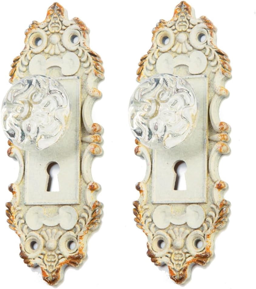 RGHJAR-Pewter Antique Wall Hanging Decorative Door Knob, White Display - Vintage Design with Hand Painted Finish, Pewter Metal Backing, & Acrylic - Lightweight & Durable (2 Pack)