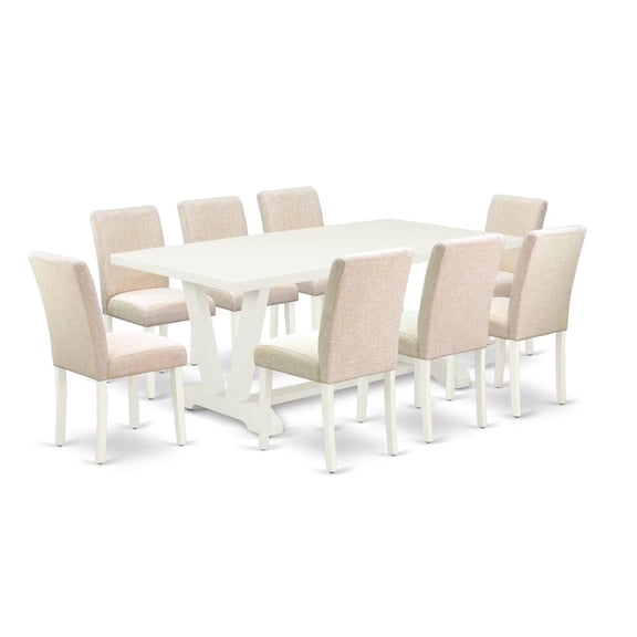 East West Furniture V027aB202-9 - 9-Piece Dining Room Set - 8 Parson Chairs and a Rectangular Table Hardwood Frame