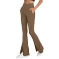 thumbnail image 3 of Hurxie Yoga Leggings with Front Slit and Pockets High Waist Tummy Control Buttery Soft Comfy Stretchy Workout Pants Brown,XL, 3 of 7