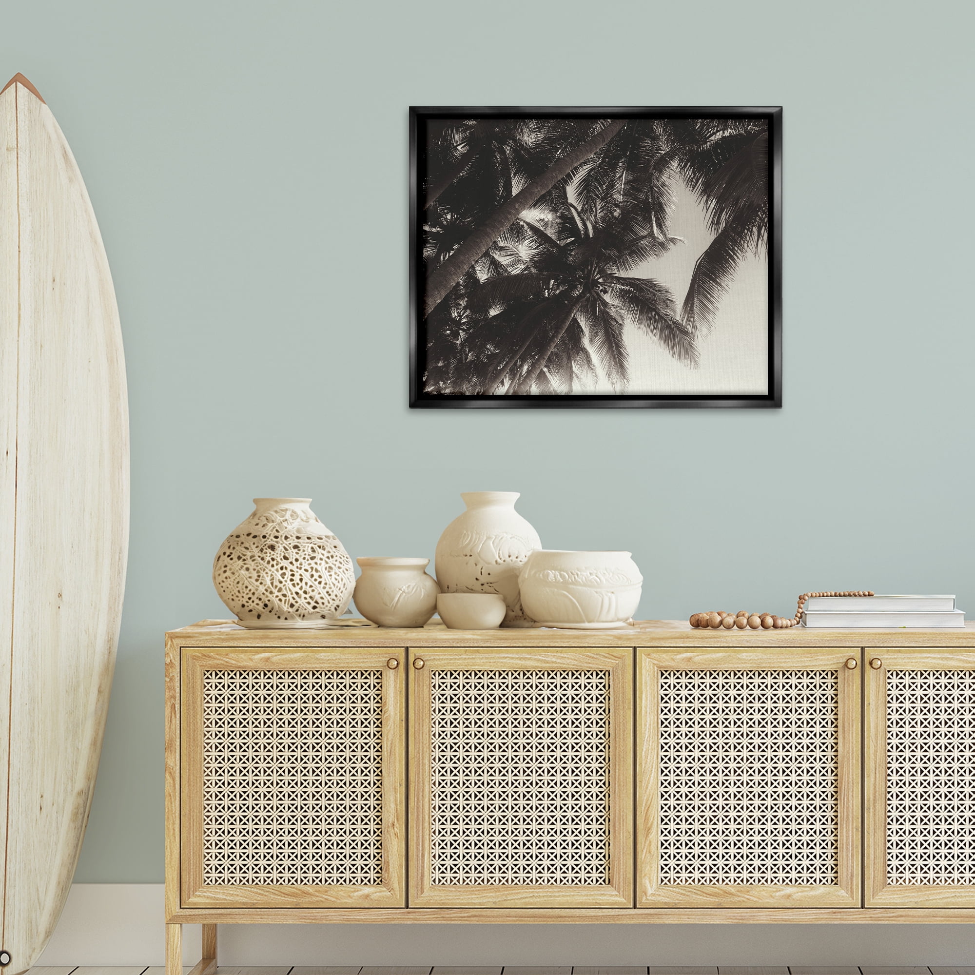 Stupell Industries Dark Palm Leaves Botanical & Floral Photography Black Floater Framed Canvas Art Print Wall Art, 31 x 25