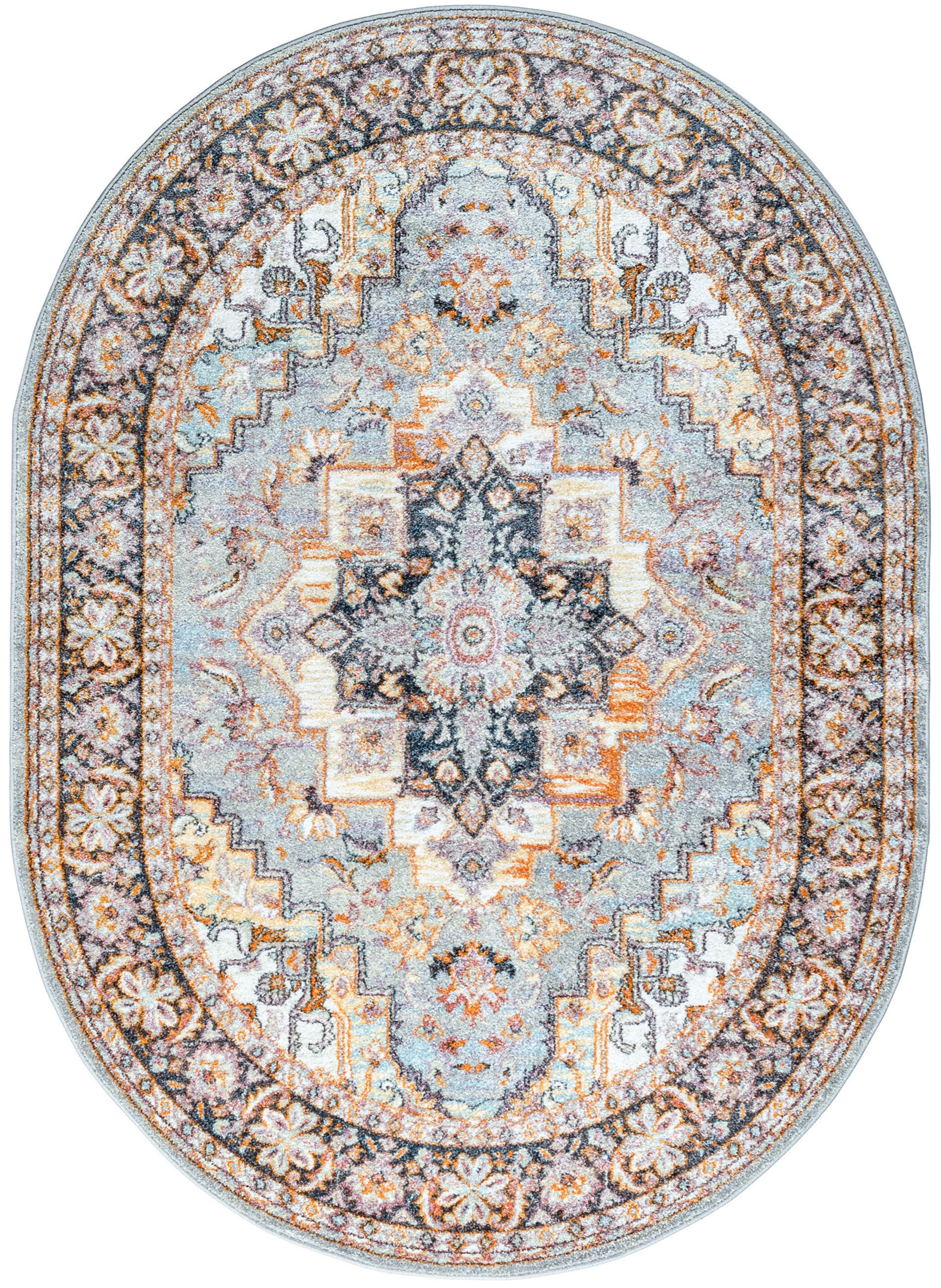 Traditional Area Rug (4' x 6' Oval) Oriental Gray, Cream Indoor Oval Easy to Clean