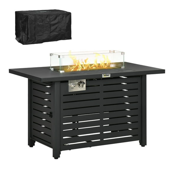 Outsunny Propane Table de Foyer W / Couverture de Pluie 50 000 BTU Foyer Extérieur