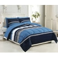 thumbnail image 1 of Marina Decoration Ultra Soft Luxury Fluffy Goose Down Alternative Bed in a Bag Bedding Printed Comforter Set Includes Sheet Set, Navy Blue Geometric Stripes Pattern, 1 of 3