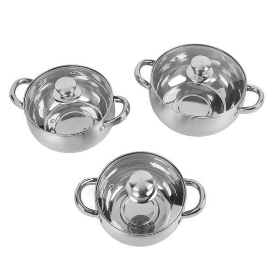 Stainless Steel Pot Set, 3PC Thick Bottom With Lids, Easy Clean, Anti,Stick Cooking