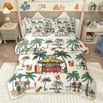 Homewish Tribal Hawaii Beach Twin Bedding Sets 7-Piece, Marine Summer Holiday Bedding Comforter Set, Tropic Coconut Tree Reversible Sheet Sets, Microfiber Bedroom Decor