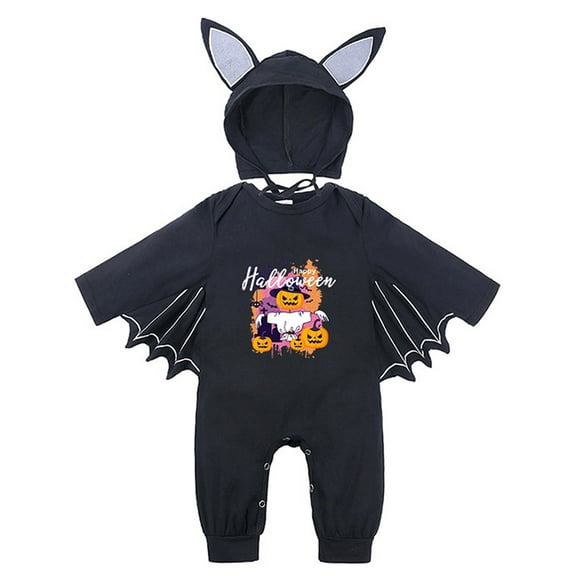 WIBACKER 3M-24M Infant Unisex Baby Halloween Dress Up Clothes Bat Wings Romper with Cap Newborn Animal Costumes