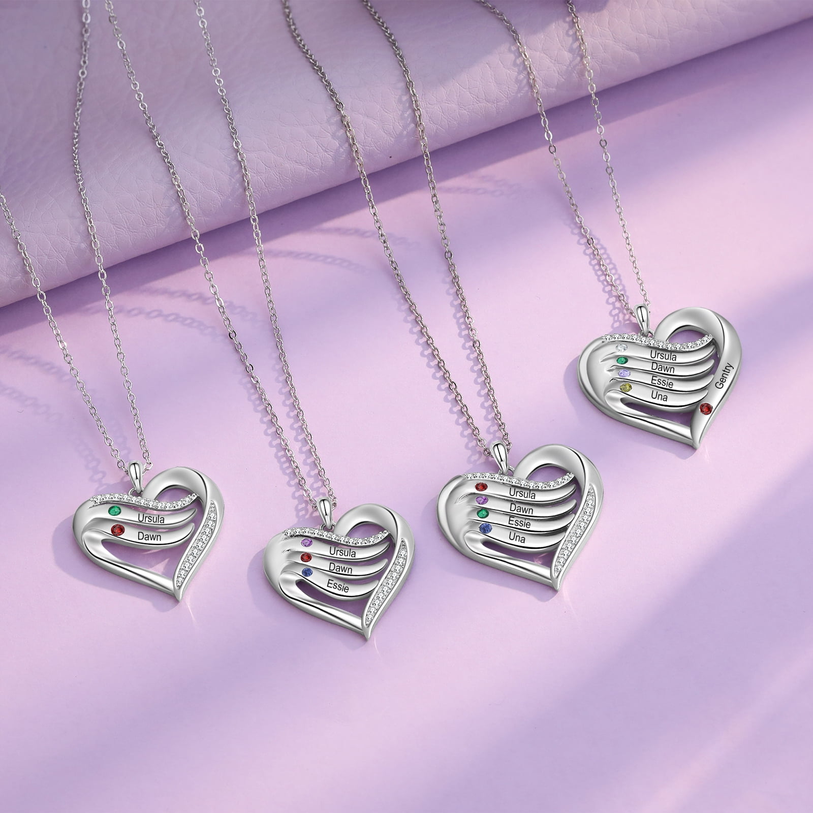 Mementos Personalized Family Mother's (Women's) Necklace Sterling Silver with 2 Birthstones Names