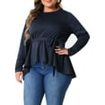 thumbnail image 4 of Agnes Orinda Women's Plus Size Crew Neck High Low Asymmetrical Hem Casual Blouse with Belt 1X Navy Blue, 4 of 6