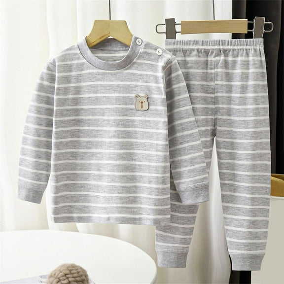 Boys Girls Cotton Outfits 2 Piece Set Comfortable Round Neck Casual Loungewear For Toddlers Kids Elastic Waist Soft Fabric Everyday Home Wear Gray 5-6 Years