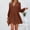 A02219-Coffee, variant on CALAFEBILA Summer Dresses for Juniors Long Sleeve V-neck Solid Color Mini Shirt Dress Button Down Short Boho Dresses