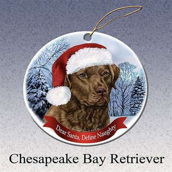 Holiday Pet Gifts Chesapeake Bay Retriever Santa Hat Dog Porcelain Christmas Tree Ornament