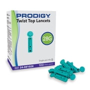 PRODIGY Sterile Lancets for Diabetes Blood Glucose Testing, 100 Count, Twist top, 28 Gauge Lancets, Single-Use Disposable Needle for Glucose Monitoring, Compatible with Most Lancing Devices