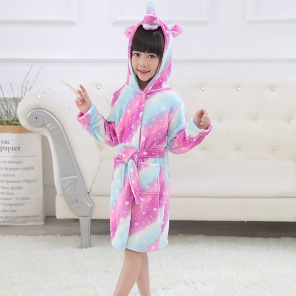 KAWELL Peignoirs en Flanelle Doux à Capuche Unicorn - Cadeaux Unicorn pour Filles