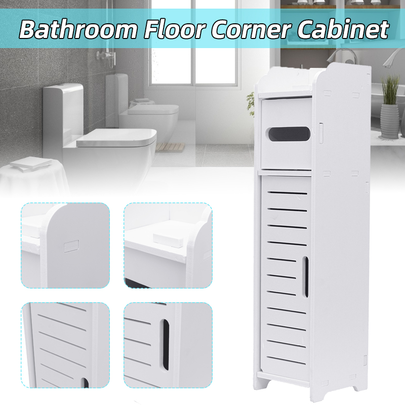 White Bathroom Floor Corner Toilet Paper Storage Holder Organizer Shelf 22.8x6.1x6.1 in