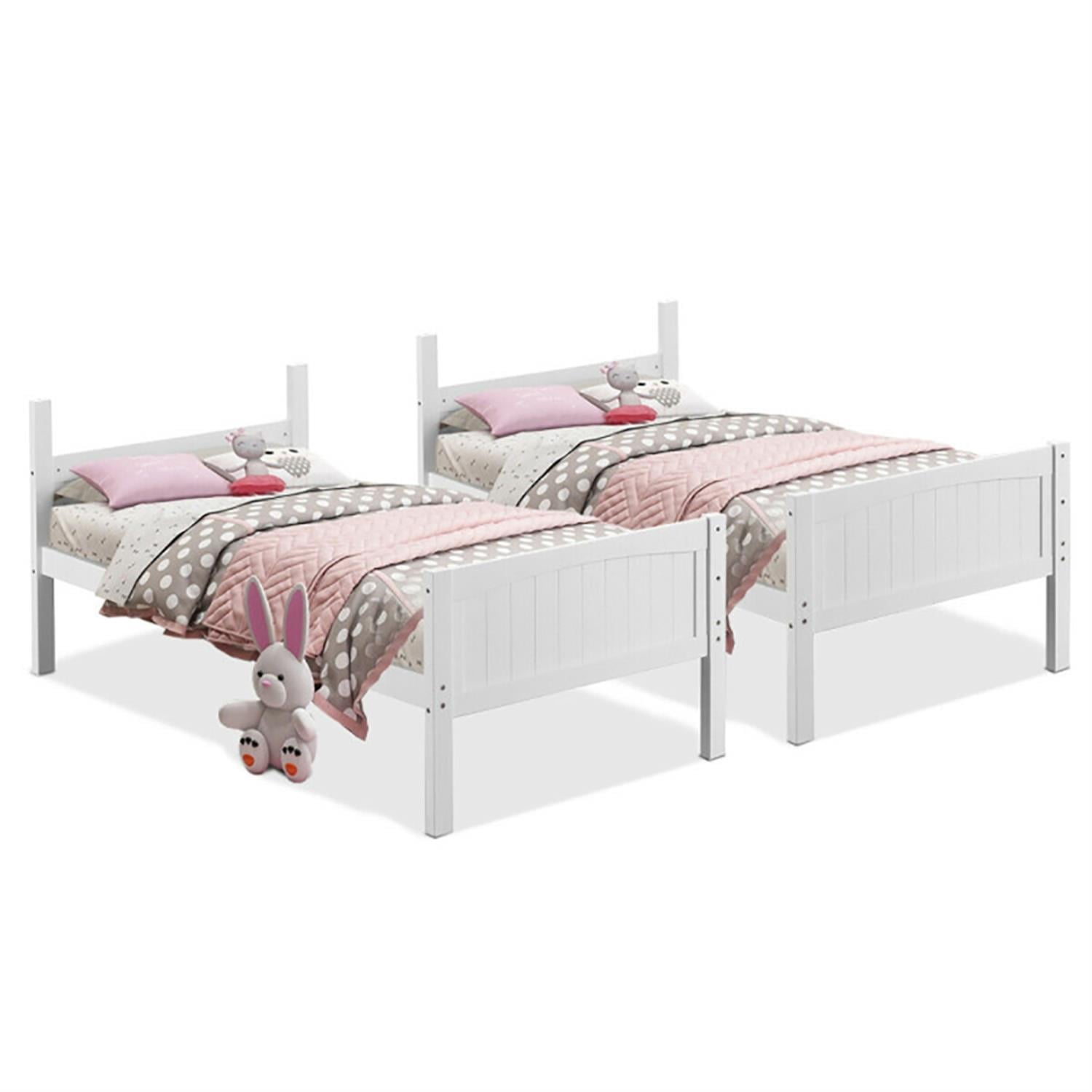 Demi Bonn Solid Wood Twin Over Twin Bunk Bed with Ladder, Twin Bunk Beds, Converts to 2 Individual Twin Beds, White