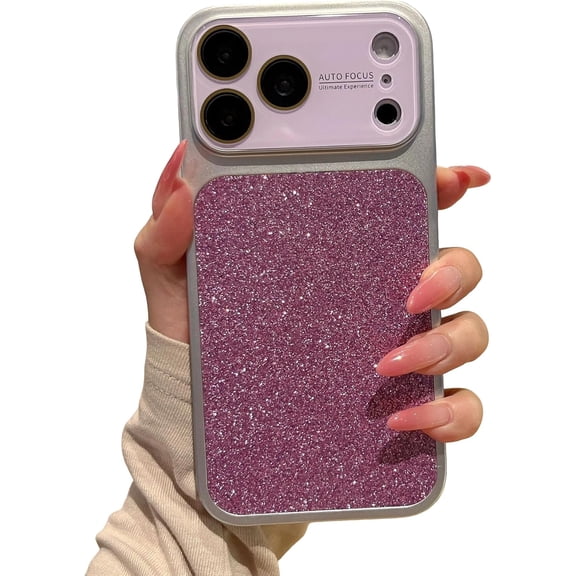 Silver Edge Bling Glitter Back Camera Protect Phone Case for iPhone (Purple,iPhone 15 Pro)