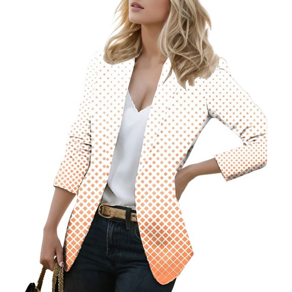 Vedolay Women's Lapel Neck Long Sleeve Blazer Button Front Fashion Jacket,Orange L
