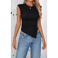 thumbnail image 2 of PRETTYGARDEN Going Out Tops for Women Trendy Cap Sleeve Crewneck Ruched Slim Fit Ribbed Knit Tanks Casual Fashion Asymmetrical Tee Shirts, 2 of 7