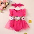 thumbnail image 5 of Nafuu Baby Girls Bodysuits Solid Color Crew Neck Fly Sleeve Outfit With Floral Dress And Hair Cute Party Romper For Toddler Baby Girl Onesies,Hot Pink,12-18 Months, 5 of 5