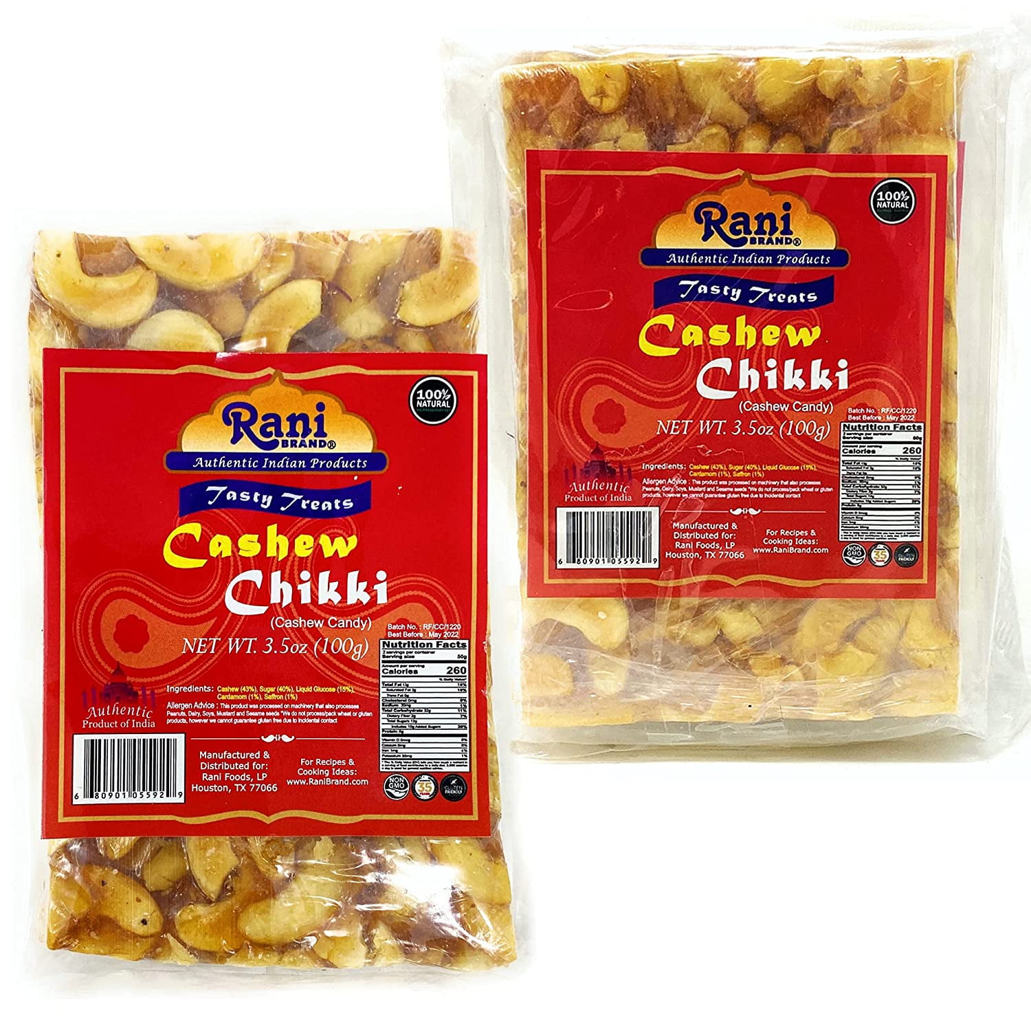 Rani Cashew Chikki (Brittle Candy) 100G (3.5Oz) X Pack Of 4 ~ All Natural | Vegan | No Colors | Gluten Friendly | Indian Origin - Walmart.com
