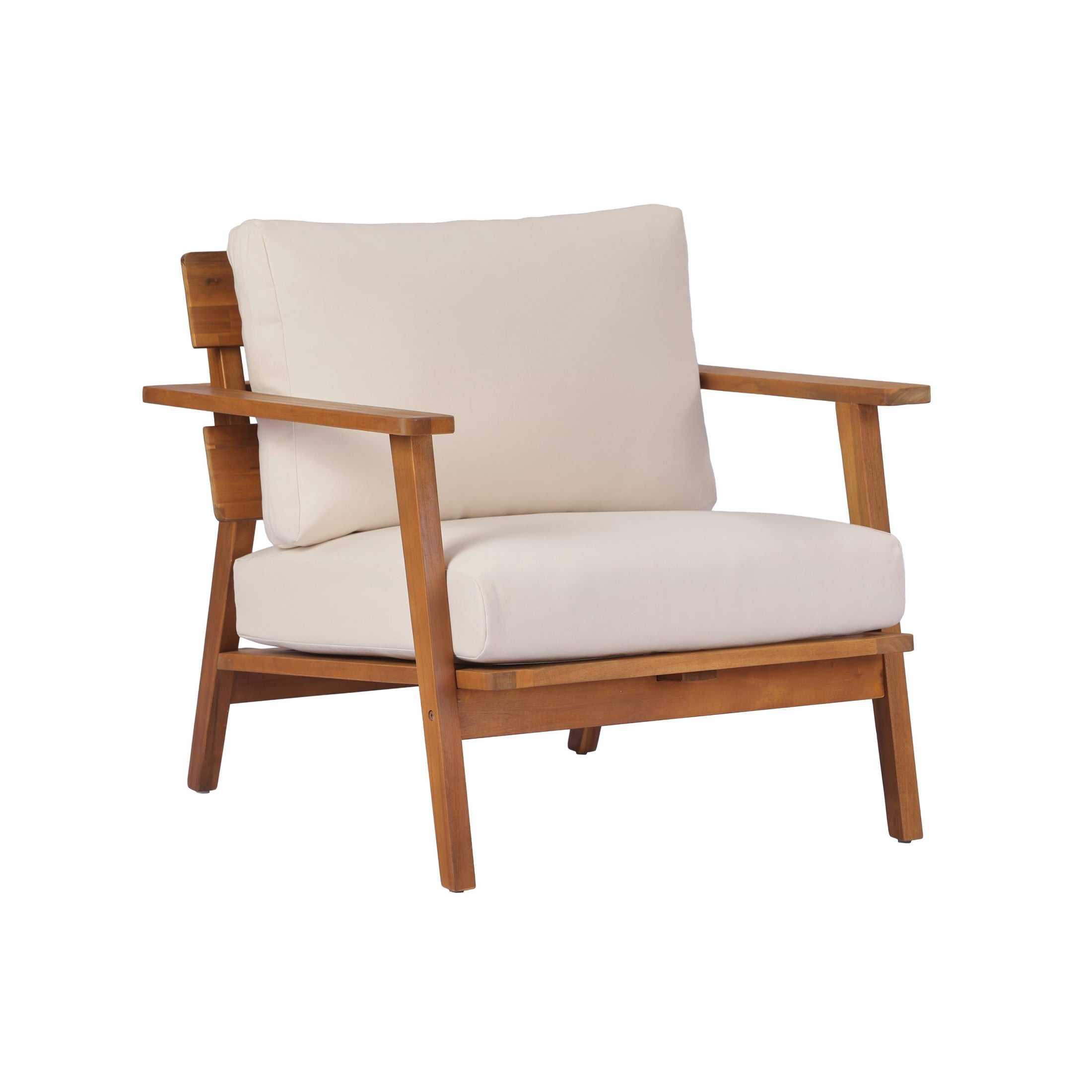 Christopher Knight Home 29.5" Mid-Century Outdoor Acacia Wood Club Chair with Cushions, Teak+Beige