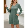 thumbnail image 5 of Women'S Knit Long Sleeve Sweater Dress Casual V Neck Tunic Dresses Fall Trendy Outfits Green XL, 5 of 7