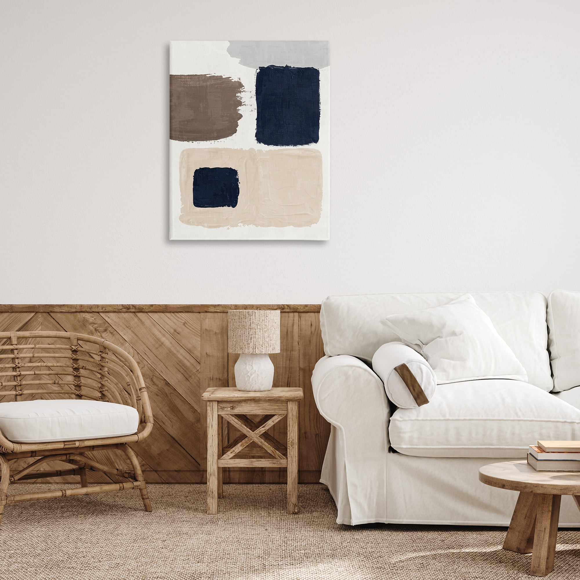 Stupell Industries Neutral Blocked Shapes Abstract Painting Gallery Wrapped Canvas Art Print Wall Art, 30 x 40