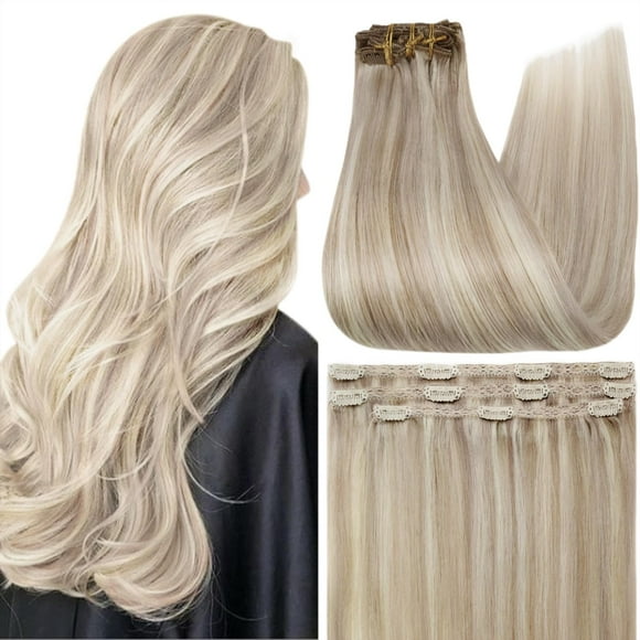 Full Shine Human Hair Clip in Extensions 18 Inch Color 18/613 Highlighted Straight Remy Real Human Hair Extensions for women Lace Clip ins 60 Grams 3 Piece