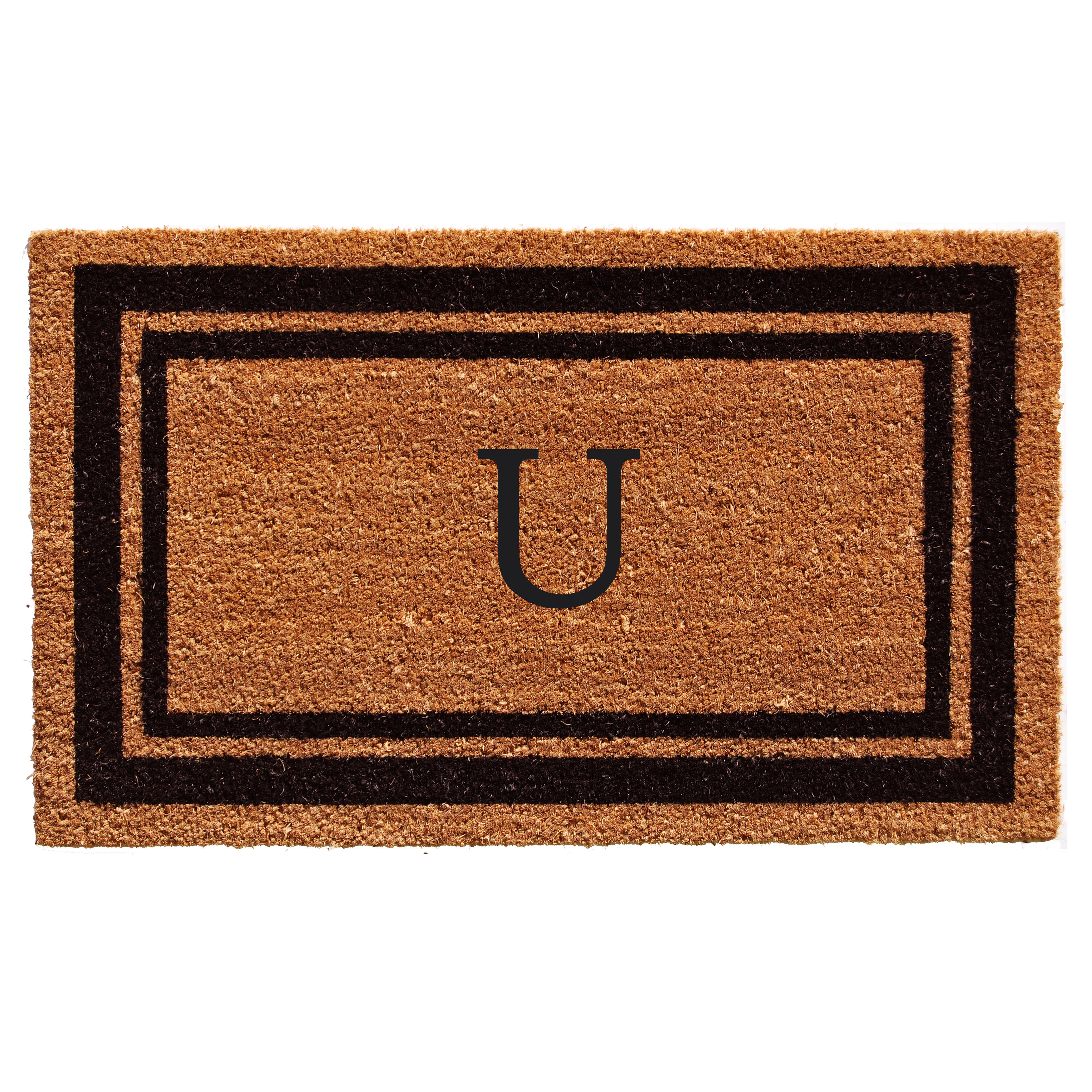 Black Border Monogram Doormat (Letter U)