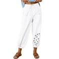 thumbnail image 1 of VEKDONE Womens Cotton Linen Pants Print Long Pants White L, 1 of 6
