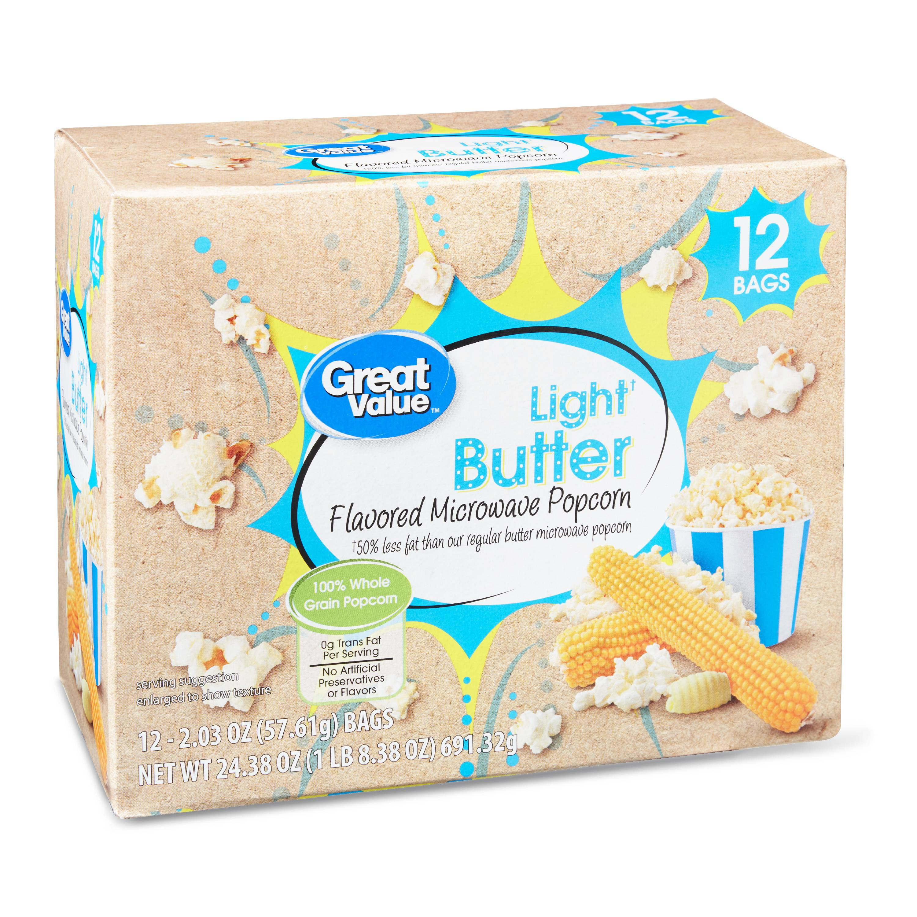 Great Value Light Butter Flavored Microwave Popcorn, 2.03 Oz., 12 Bag