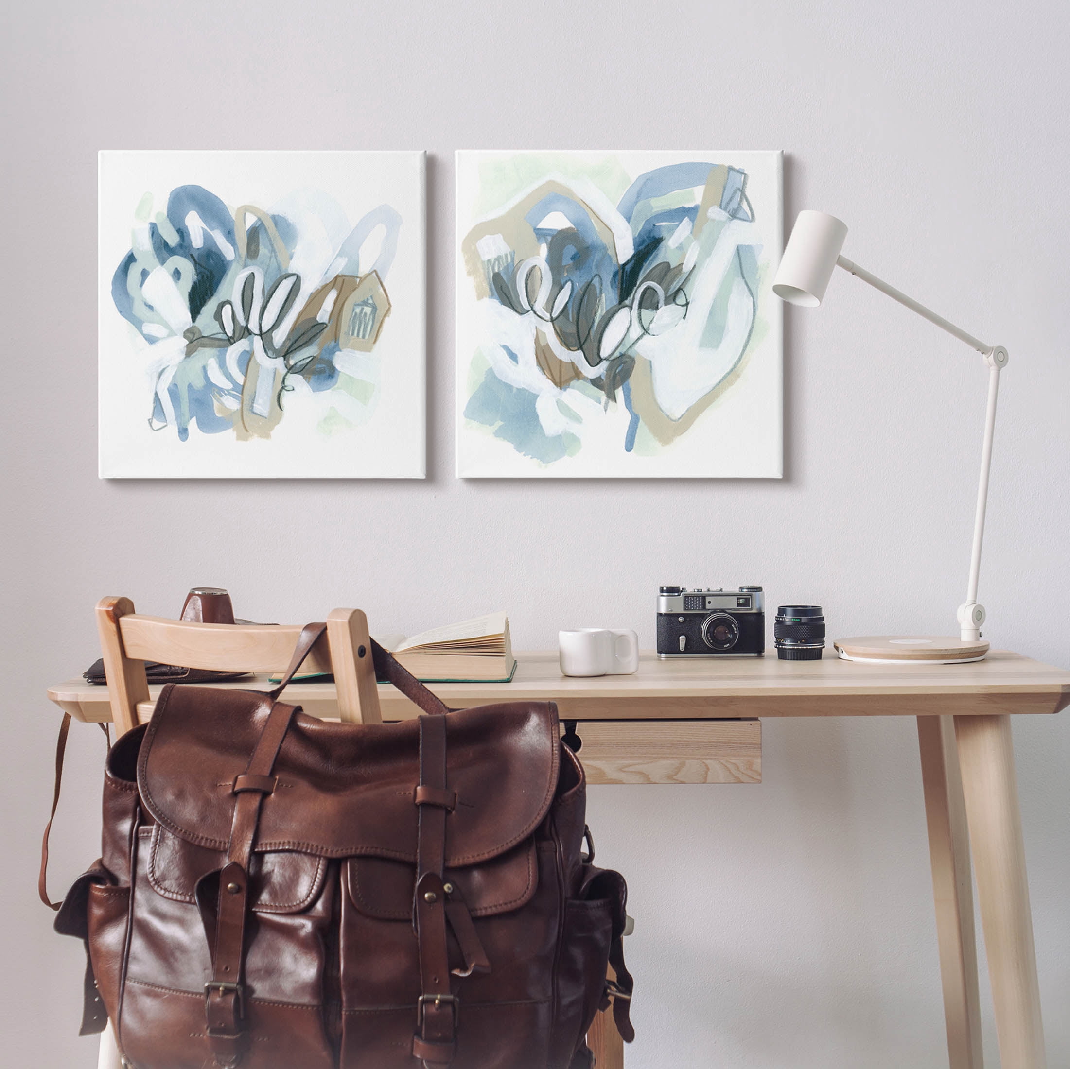 Stupell Industries Contemporary Blue Squiggle Composition Graphic Art Gallery Wrapped Canvas Print Wall Art, Set of 2, Design by June Erica Vess