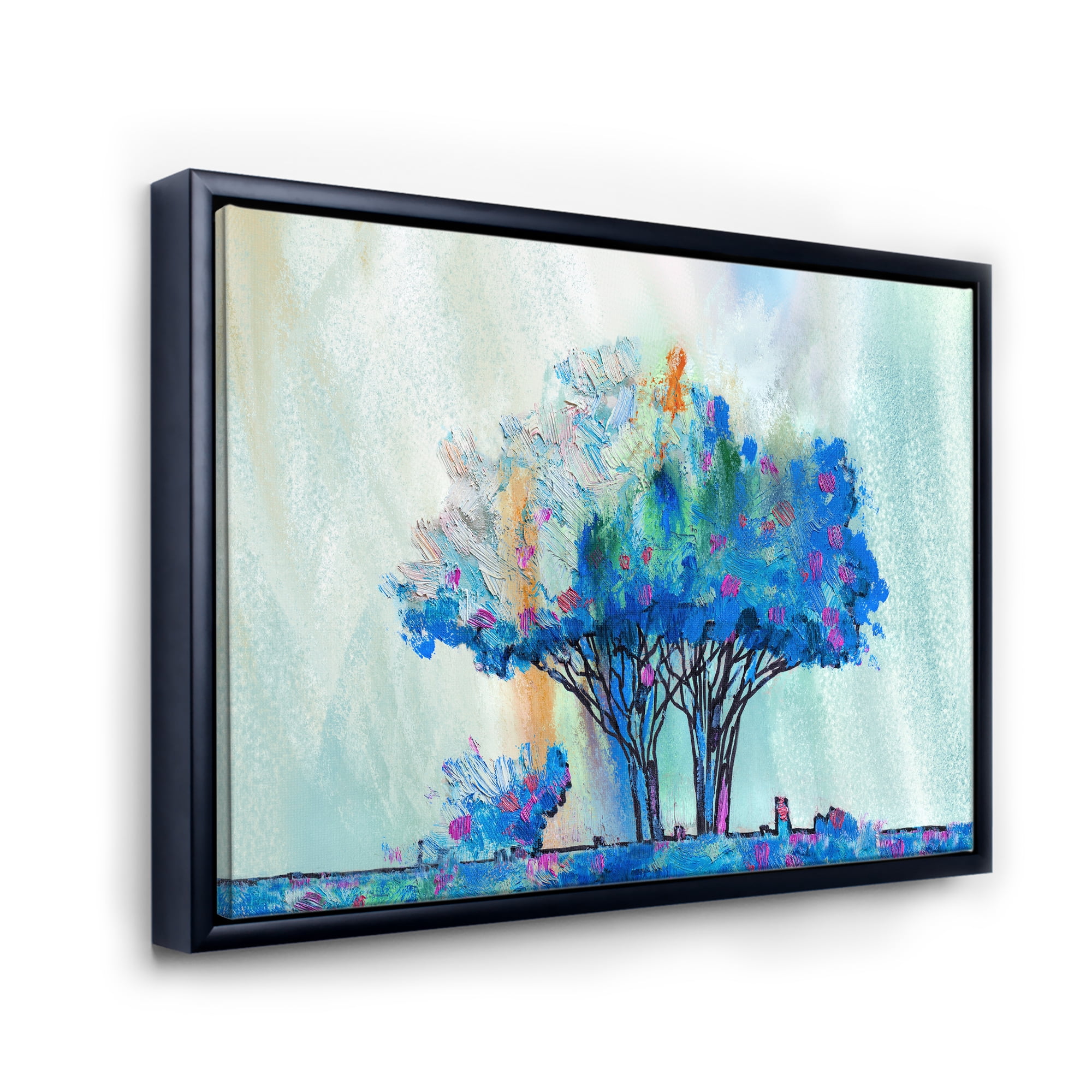 Designart 'Blue Coloured Tree Abstract Impression I' Modern Framed Canvas Wall Art Print