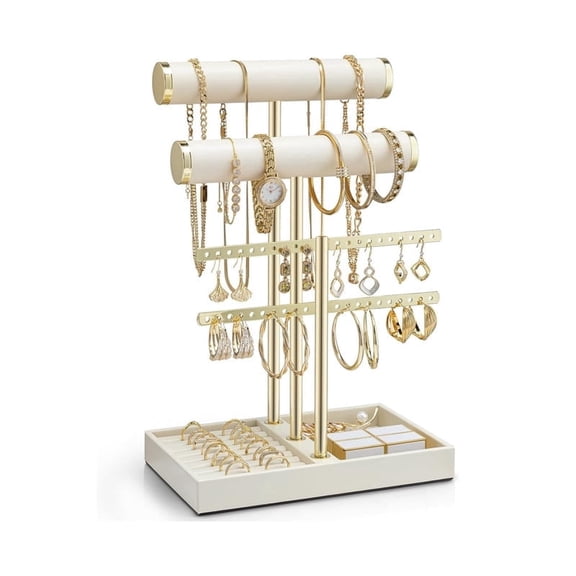 SWAEAZR Jewelry Stand, Jewelry Organizer Display, 3 Tier Jewelry Holder Display, T Bar Velvet Stand Earring Holder, Jewelry Organizer Stand for Bracelet, Necklaces, Earrings, Rings, Watches