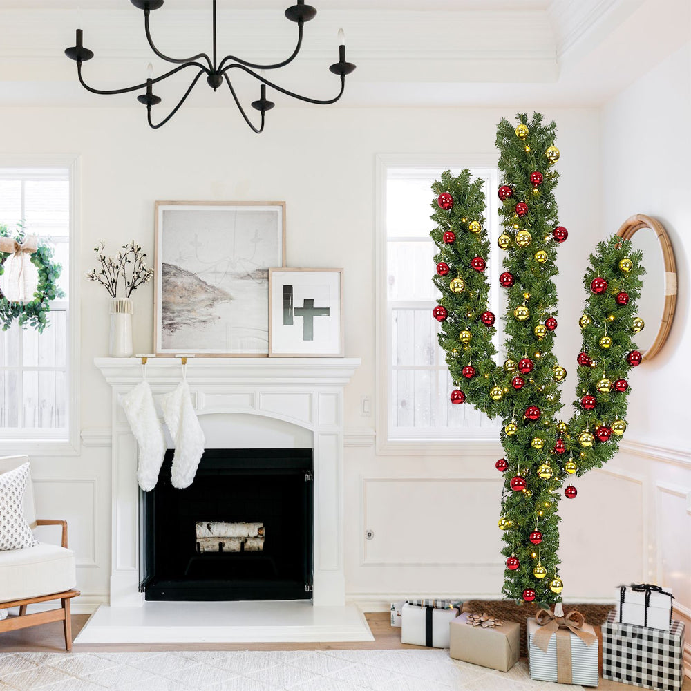 CozyBox (7ft) PreLit Artificial Cactus Christmas Tree w/ Metal Stand