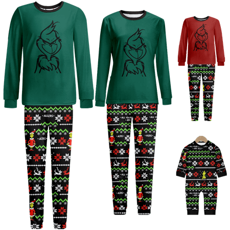 

FUNIER Family Christmas Pajamas Christmas Grinch Printed Baby-Kids-Adult-Pet Size 2-Piece Top and Pants Bodysuits Xmas Pjs Set